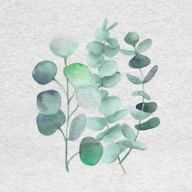 Watercolor, eucalyptus, leaves, botanical, painting, green by SouthPrints